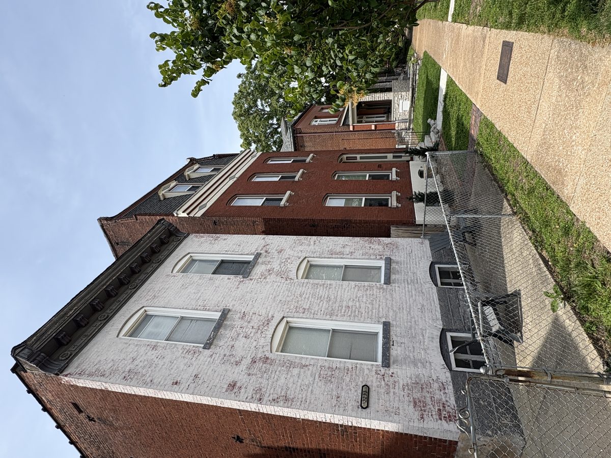 McKinley Heights St. Louis homes — 3-story Victorian brick flats with arched windows and ornate cornices on Missouri Avenue, 63104 South City